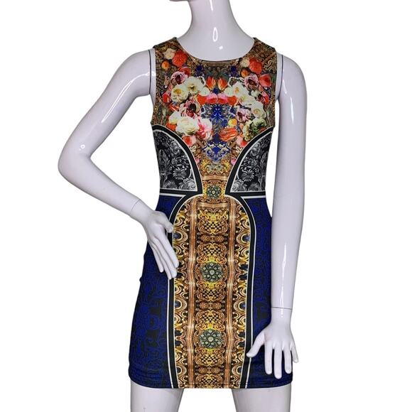 Forever 21 Victorian Baroque Bodycon Size S Sleeveless Blue Black Gold - Picture 3 of 15